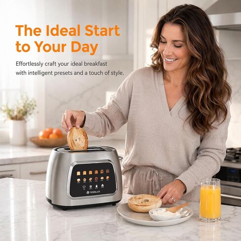 Tesslux Toaster 2 Slice, Extra Wide Slot, 800W, Touch Screen Panel, Silver in Saudi Arabia