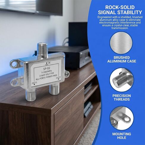 Coaxial Cable Splitter 2 Way, MoCA Coaxial Cable Splitter, 5-2400MHz RG6 Compatible Coax Cable Splitter for Satellite TV/Cable TV/MoCA Internet, CATV Antenna System in Saudi Arabia