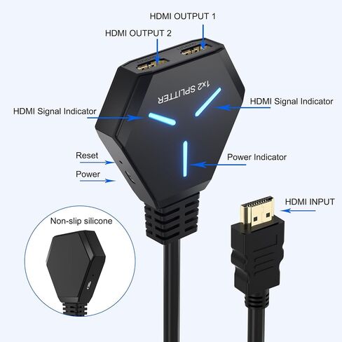 HDMI Splitter for Dual Monitors Duplicate/Mirror (Not Extend), 4K HDMI Splitter 1 in 2 Out for Full HD 4K@30hz, 1080P, 3D, Compatible with Xbox, PS4, PS5, TV, Projector, Computer in Saudi Arabia