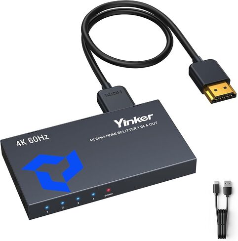 Powered HDMI Splitter 1 in 4 Out 4K@30Hz, 1x4 USB-C Metal/Stable Transmission/Anti-Slip/Cooling Ven in Saudi Arabia