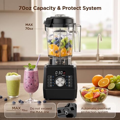 1800W Countertop Blenders for Kitchen, Blender for Smoothie with 70 oz BPA-Free Pitcher, 25000 RPM Smoothie Blender with 6 Presets, Multiple Speeds, Time Setting, Pulse for Milkshakes,Ice Crushing in Saudi Arabia