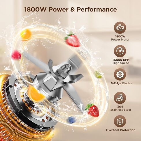 1800W Countertop Blenders for Kitchen, Blender for Smoothie with 70 oz BPA-Free Pitcher, 25000 RPM Smoothie Blender with 6 Presets, Multiple Speeds, Time Setting, Pulse for Milkshakes,Ice Crushing in Saudi Arabia