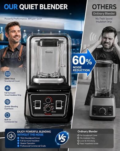 Commercial Blender with Quiet Shield, 2200W Heavy Duty Professional Blender, Soundproof Enclosure, Self-Cleaning Countertop Blender with 2L BPA-Free Pitcher, Ice Crush Smoothie & Shake Maker in Saudi Arabia
