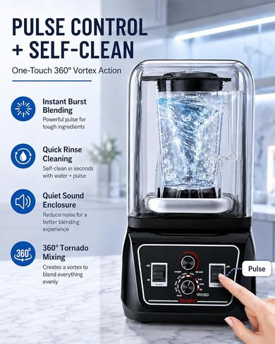 Commercial Blender with Quiet Shield, 2200W Heavy Duty Professional Blender, Soundproof Enclosure, Self-Cleaning Countertop Blender with 2L BPA-Free Pitcher, Ice Crush Smoothie & Shake Maker in Saudi Arabia