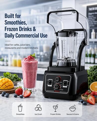 Commercial Blender with Quiet Shield, 2200W Heavy Duty Professional Blender, Soundproof Enclosure, Self-Cleaning Countertop Blender with 2L BPA-Free Pitcher, Ice Crush Smoothie & Shake Maker in Saudi Arabia