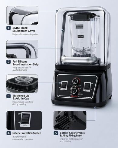 Commercial Blender with Quiet Shield, 2200W Heavy Duty Professional Blender, Soundproof Enclosure, Self-Cleaning Countertop Blender with 2L BPA-Free Pitcher, Ice Crush Smoothie & Shake Maker in Saudi Arabia