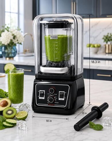 Commercial Blender with Quiet Shield, 2200W Heavy Duty Professional Blender, Soundproof Enclosure, Self-Cleaning Countertop Blender with 2L BPA-Free Pitcher, Ice Crush Smoothie & Shake Maker in Saudi Arabia