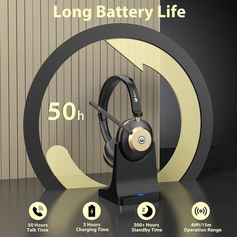 Earbay 5.3 Bluetooth Headset, Wireless Headset with Noise Canceling Mic & USB Dongle, 50Hrs Wireless Headphones with Mic Mute & Charge Dock, for Calls, Perfect for PC, Laptop, Phone, Teams and Zoom in Saudi Arabia