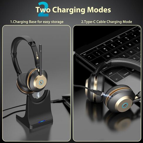 Earbay 5.3 Bluetooth Headset, Wireless Headset with Noise Canceling Mic & USB Dongle, 50Hrs Wireless Headphones with Mic Mute & Charge Dock, for Calls, Perfect for PC, Laptop, Phone, Teams and Zoom in Saudi Arabia