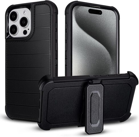 for iPhone 15 Pro Max Case with Belt Clip Holster, Black in Saudi Arabia