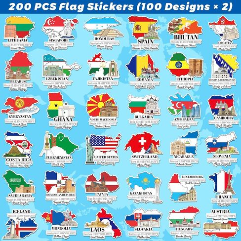 200PCS Country Flag Stickers, World Travel Stickers for Luggage in Saudi Arabia