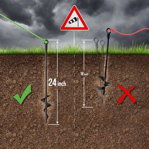 24 inch Ground Anchors Heavy Duty Screw in - Kit of 4 Fully Welded Earth Anchors - Long Spiral Tie Down Stakes for Swing Set Shed Trampoline Canopy Tree Tent - High Wind Anchor - Sand Auger Stake in Saudi Arabia
