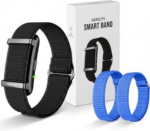 Herz P1 Smart Band + Blue Strap – Fitness & Sleep Tracking Wristba, Extra Adjustable Nylon Bands, Long Battery Life, Activity & Rest Monitoring, Splash Resistant, App Connected in Kuwait