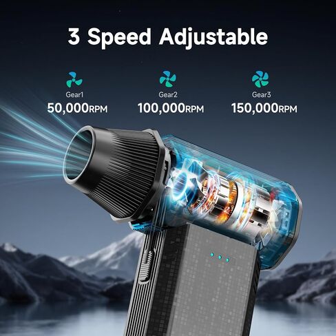 Alpicool Cordless Compressed Air Duster 150000 RPM Electric Air Duster, 3-Gear Adjustable Rechargeable Keyboard Cleaner, Portable Mini Blower for PC, Laptop, Car Interior, Office and Home Cleaning in Kuwait
