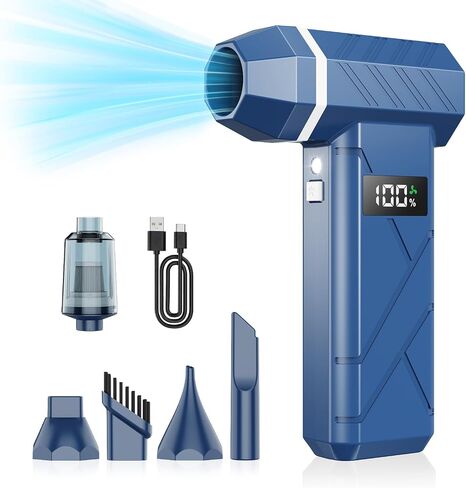 Dzaki Compressed Air Duster & Vacuum 2-in-1, 140000RPM Electric Air Duster, 4-Gear Adjustable Rechargeable Cordless Dust Blower with LED Light Fast Charging for Keyboard PC Car Home Outdoor-Navy in Saudi Arabia