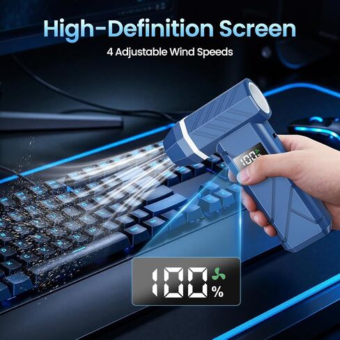 Dzaki Compressed Air Duster & Vacuum 2-in-1, 140000RPM Electric Air Duster, 4-Gear Adjustable Rechargeable Cordless Dust Blower with LED Light Fast Charging for Keyboard PC Car Home Outdoor-Navy in Saudi Arabia