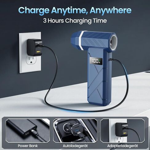 Dzaki Compressed Air Duster & Vacuum 2-in-1, 140000RPM Electric Air Duster, 4-Gear Adjustable Rechargeable Cordless Dust Blower with LED Light Fast Charging for Keyboard PC Car Home Outdoor-Navy in Saudi Arabia