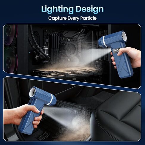 Dzaki Compressed Air Duster & Vacuum 2-in-1, 140000RPM Electric Air Duster, 4-Gear Adjustable Rechargeable Cordless Dust Blower with LED Light Fast Charging for Keyboard PC Car Home Outdoor-Navy in Saudi Arabia