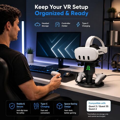 VR Charging Dock for Meta Quest 3, Quest 3S, Quest 2, VR Accessories in Saudi Arabia