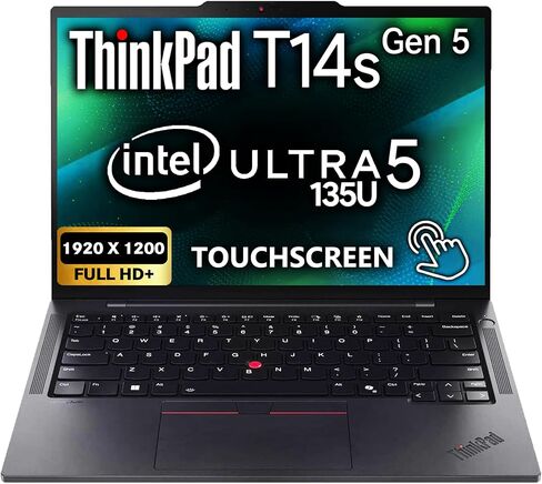 Lenovo ThinkPad T14s Gen 5 Touchscreen 14" FHD+ AI Business Laptop, Intel Core Ultra 5 135U, 32GB LPDDR5X RAM, 256GB SSD PCIe, WiFi 6E, Backlit Keyboard, 2 Thunderbolt 4, HD Webcam, Win 11 Pro - Black in Saudi Arabia