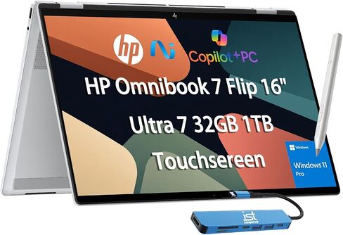 HP OmniBook 5 Flip 2-in-1 14" FHD+ Touchscreen Laptop, Intel Core 7 150U, Intel Graphics,16GB DDR5, 512GB SSD, Copilot, Backlit Keyboard, Win 11 Pro, Silver in Kuwait