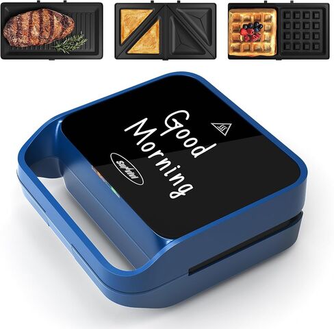 3 in 1 Electric Sandwich Maker, Panini Press Grill and Waffle Iron Set, Grill and Sandwich Press with Removable Non-Stick Plates, Indicator Lights & Cool Touch Handle, 750W, Black in Saudi Arabia