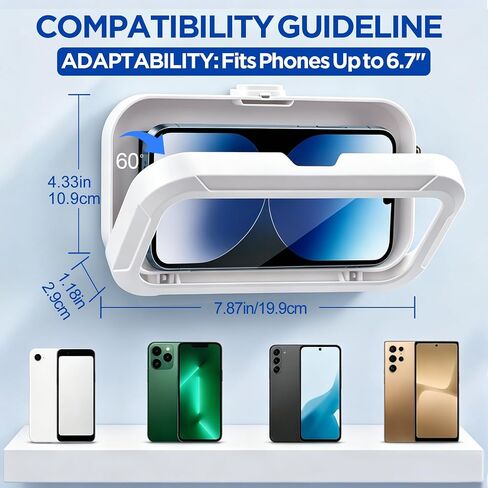 AgePlace Shower Phone Holder Waterproof, 480° Rotatable & Retractable Wall Mount Phone Holder for Shower, Anti-Fog Touchscreen Bathroom Phone Holder with Adhesive No-Drill Mount, Fits 4–6.7" Phones in Saudi Arabia