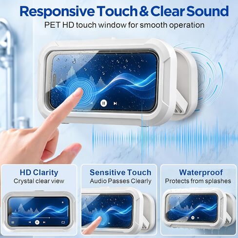AgePlace Shower Phone Holder Waterproof, 480° Rotatable & Retractable Wall Mount Phone Holder for Shower, Anti-Fog Touchscreen Bathroom Phone Holder with Adhesive No-Drill Mount, Fits 4–6.7" Phones in Saudi Arabia