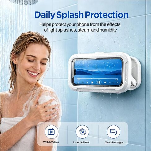 AgePlace Shower Phone Holder Waterproof, 480° Rotatable & Retractable Wall Mount Phone Holder for Shower, Anti-Fog Touchscreen Bathroom Phone Holder with Adhesive No-Drill Mount, Fits 4–6.7" Phones in Saudi Arabia
