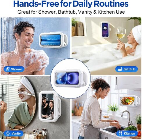 AgePlace Shower Phone Holder Waterproof, 480° Rotatable & Retractable Wall Mount Phone Holder for Shower, Anti-Fog Touchscreen Bathroom Phone Holder with Adhesive No-Drill Mount, Fits 4–6.7" Phones in Saudi Arabia