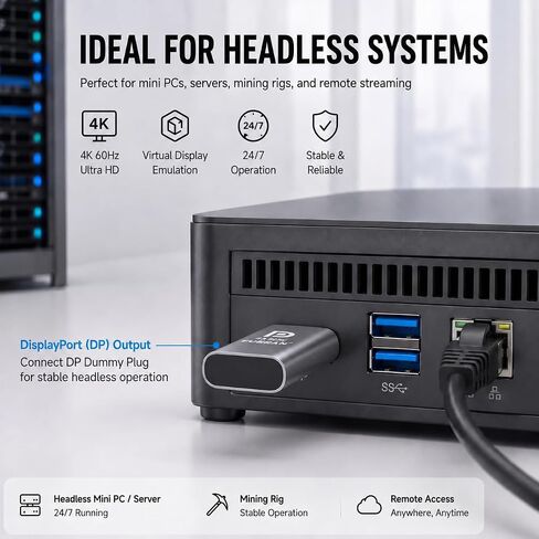 DP-4K60HZ DisplayPort Headless Ghost Display Emulator for PC DP displayport Dummy Plug-fit Headless 1080@120Hz-3840x2160@60hz FHD-Display Port Dummy Plug (DP-4K-60Hz-3P) in Saudi Arabia