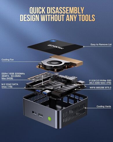 GMKtec Mini PC Intel Core i7-1185G7 (up to 4.8 GHz) 16GB DDR4 512GB SSD Desktop Mini Computers WiFi 6, BT 5.2/ DP, HDMI/RJ45 2.5G/USB4.0 in Kuwait