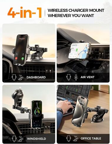Wireless Car Charger Phone Holder Mount, 15W Fast Charging Auto Clamping Phone Holders for Your Car Dashboard Windshield Air Vent Car Accessories for iPhone, Samsung Galaxy, Google Pixel etc in Saudi Arabia