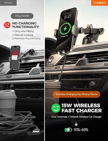 Wireless Car Charger Phone Holder Mount, 15W Fast Charging Auto Clamping Phone Holders for Your Car Dashboard Windshield Air Vent Car Accessories for iPhone, Samsung Galaxy, Google Pixel etc in Saudi Arabia