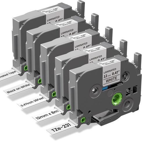 6-PK TZe-231 Replace for Brother Label Maker Tape 12mm 0.47 White Laminated in Saudi Arabia