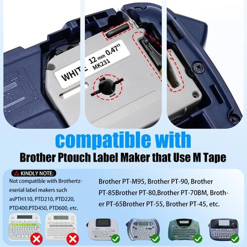 4-Pack M-K231 White Label Tape 12mm (0.47'') Replacement for Brother P-Touch MK231 MK231s M231 Refills Compatible with PT-M95/PT-90/PT-70/PT-70BM/PT-85/PT-80/PT-65/PT-60/PT-45 in Saudi Arabia