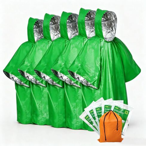 5Pack Emergency Poncho Portable Thermal Mylar Survival Rain Poncho with Hood for Adults Emergency Supplies and Survival Kits for Outdoor Camping,Hiking,First Aid,Orange in Saudi Arabia