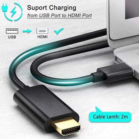 USB to HDMI Adapter Cable 6.6FT, Male to Male Full 1080P HD Display Cable Audio Video Converter Cord for PC/Laptop to Monitor/HDTV/Projector Supports Windows XP/7/8//8.1/10 in Saudi Arabia
