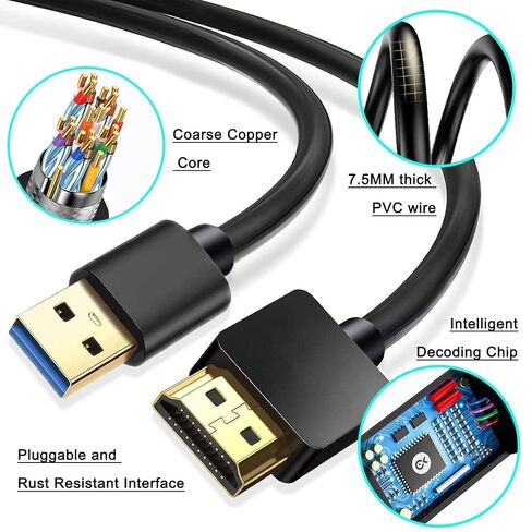 USB to HDMI Adapter Cable 6.6FT, Male to Male Full 1080P HD Display Cable Audio Video Converter Cord for PC/Laptop to Monitor/HDTV/Projector Supports Windows XP/7/8//8.1/10 in Saudi Arabia