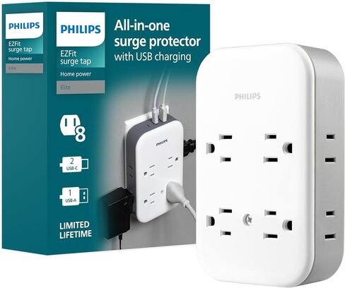 Philips All-in-One Surge Tap with USB, 4 Grounded & 4 Polarized Outlets in Saudi Arabia