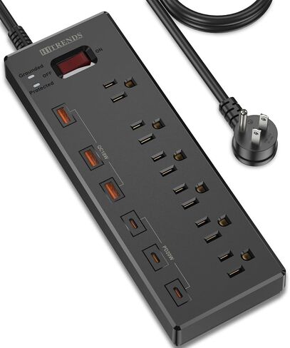 Power Strip, HITRENDS Surge Protector with 6 AC Outlets & 6 USB Ports (3 USB-C & 3 USB-A), 20W PD Fast Charging USB-C, 6 Ft Flat Plug Extension Cord with Multiple Outlet, 1625W/13A, for Home Office in Saudi Arabia