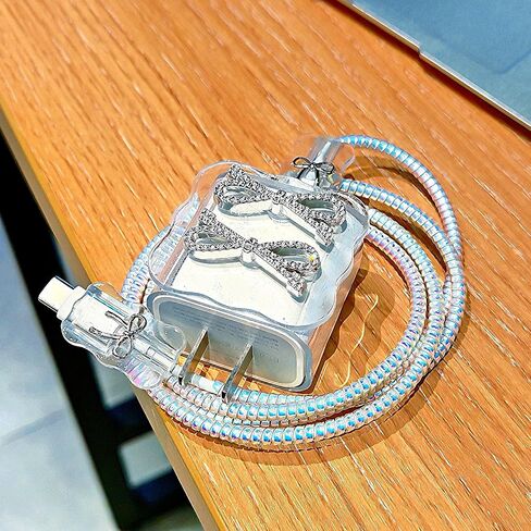 Compatible with iPhone 18W/20W Charger Cover,Bling Rhinestones & Bow Tie Design,DIY Charger Cord Protector,iPhone Cord Cover,Glitter Diamond Cable Saver for iPhone 13 14 15 16 Pro Max Charger Adapter in Saudi Arabia