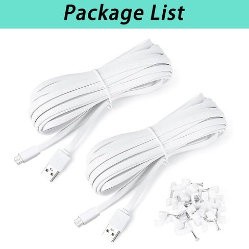 2Pack 25FT/7.5m Power Extension Cable Compatible with Simplisafe,Kasa Camera,Ring Indoor Cam(2nd Gen),Roku,PS4 Controller,VTech,Babysense,Long Flat USB to Micro USB Charging Cord (Not Type-C) in Saudi Arabia