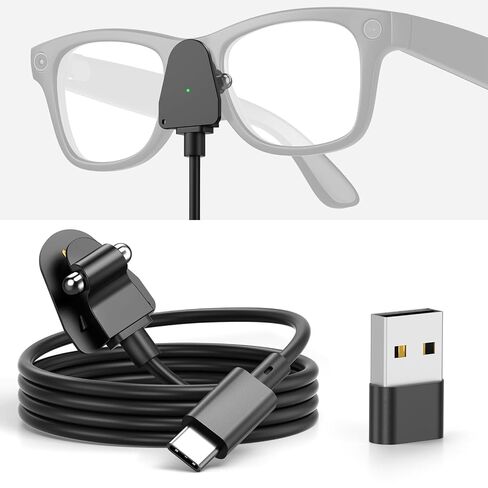 USB C Charging Cable for Ray-Ban Meta Smart Glasses Gen 2 Wayfarer/Skyler/Headliner/Scirber Opotics/Oakley Meta HSTN, Portable Charging Adapter for RayBan Meta AI Glasses, Safe Charging Protection, 1M in Kuwait