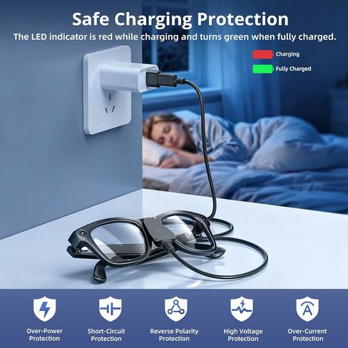 USB C Charging Cable for Ray-Ban Meta Smart Glasses Gen 2 Wayfarer/Skyler/Headliner/Scirber Opotics/Oakley Meta HSTN, Portable Charging Adapter for RayBan Meta AI Glasses, Safe Charging Protection, 1M in Kuwait