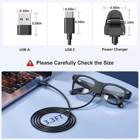 USB C Charging Cable for Ray-Ban Meta Smart Glasses Gen 2 Wayfarer/Skyler/Headliner/Scirber Opotics/Oakley Meta HSTN, Portable Charging Adapter for RayBan Meta AI Glasses, Safe Charging Protection, 1M in Kuwait