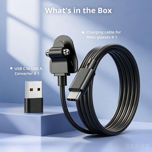 USB C Charging Cable for Ray-Ban Meta Smart Glasses Gen 2 Wayfarer/Skyler/Headliner/Scirber Opotics/Oakley Meta HSTN, Portable Charging Adapter for RayBan Meta AI Glasses, Safe Charging Protection, 1M in Kuwait