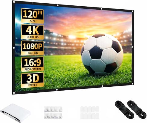 شاشة عرض Aurzen 120 بوصة، 16:9 4K HD، قابلة للطي ومضادة للتجاعيد، شاشة محمولة مزدوجة الجوانب للمسرح المنزلي الداخلي/الخارجي والفناء الخلفي، أبيض (120 بوصة) in Kuwait