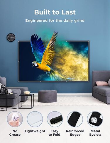 شاشة عرض Aurzen 120 بوصة، 16:9 4K HD، قابلة للطي ومضادة للتجاعيد، شاشة محمولة مزدوجة الجوانب للمسرح المنزلي الداخلي/الخارجي والفناء الخلفي، أبيض (120 بوصة) in Kuwait