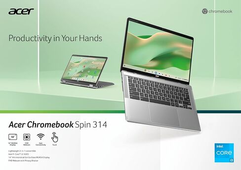 آيسر كروم بوك سبين 314 CP314-2HN-30V1 كمبيوتر محمول قابل للتحويل | إنتل كور i3-N305 | شاشة WUXGA IPS مقاس 14 بوصة تعمل باللمس بزجاج كورنينج غوريلا | 8 جيجابايت LPDDR5 | 128 جيجابايت eMMC | Wi-Fi 6E | كاميرا ويب FHD | نظام تشغيل Chrome in Kuwait